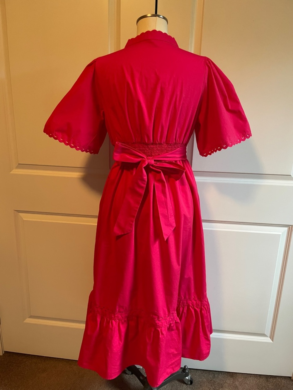 Sugarlips Vibrant Pink Eyelet-Trim Camden Poplin Midi Dress Size Medium - Picture 6 of 12